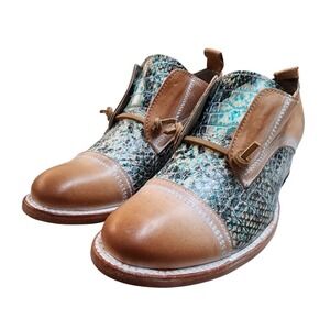 Freebird By Steven Mabel Taupe Distressed Leather Oxford In Turquoise Boot Sz 7